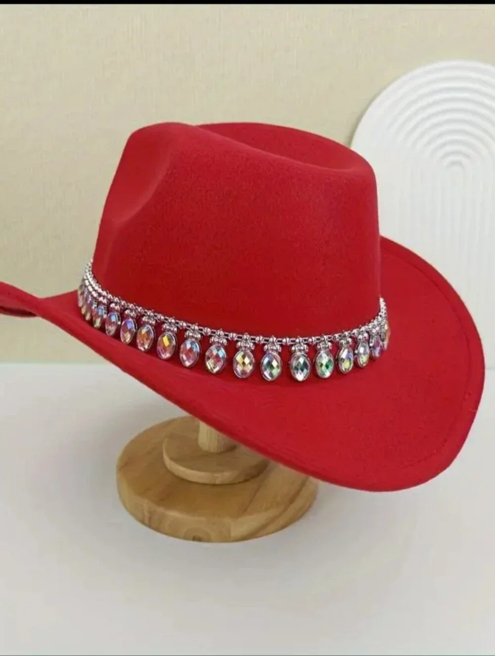 Red Crystal Trim Women's Felt Cowboy Hat